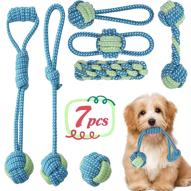 7pcs  Interactive Knot Toys Du - đánh giá và giá Dog Rope Toy Aggressive Chewers